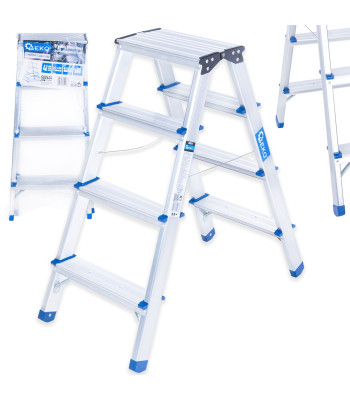 Dvipusės aliumininės 4 pakopų kopėčios, GEKO G02434, 150 kg