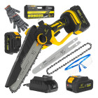 Akumuliatorinis grandininis pjūklas lagamine su 2 akumuliatoriais – John Gardener XXL rinkinys 8″ 21V 2 × 4,0 Ah