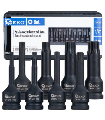 Smūginių TORX raktų komplektas, 8 vnt., 1/2", T30–T80, CR-MO