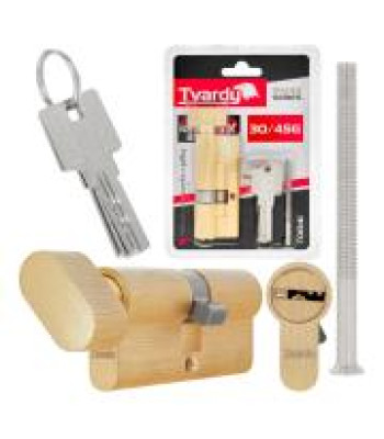 Cilindrinė durų spynos šerdelė su rankenėle, žalvario spalvos, 30/45G