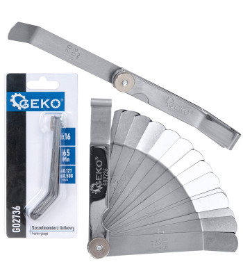 Lenktas lapelių tarpumačio matuoklis GEKO, 0.127–0.508 mm, 16 lapelių (12/120)
