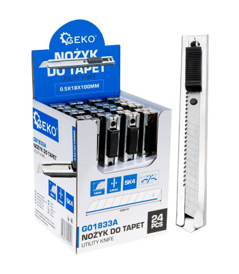 Tapetų peiliukai – eksponavimo dėžutė, 24 vnt. GEKO G01833A 100x18x0.5mm SS SK4