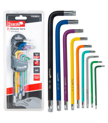 Torx raktų rinkinys, spalvoti, 9 vnt., S2, T10–T50