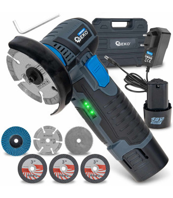 Mini akumuliatorinis kampinis šlifuoklis bešepetėlis Geko G080654 76 mm 2 x 2,0 Ah 12 V
