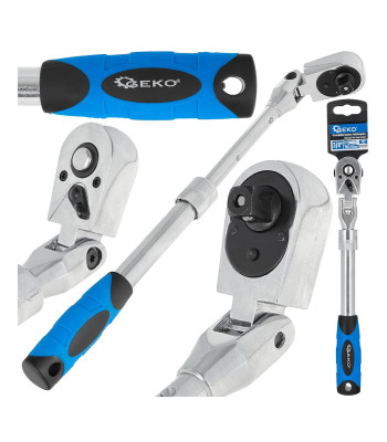 Teleskopinė terkšlė su lankstoma galvute – 3/8", 72T, CrV, 285-375mm