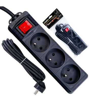 Elektros ilgintuvas – juoda maitinimo juosta su 3 lizdais, 3 m