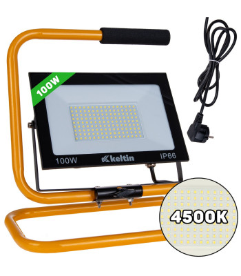 LED prožektorius su statybiniu stovu ir laidu – neutrali balta šviesa, 100W, 4500K