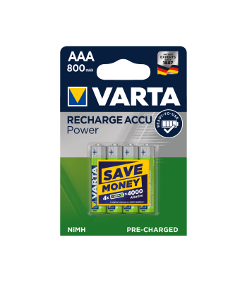 Įkraunamieji akumuliatoriai VARTA, 4 vnt., AAA, 800 mAh
