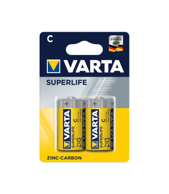 VARTA SUPERLIFE cinko-anglies baterijos, R14, 2 vnt. lizdinėje pakuotėje