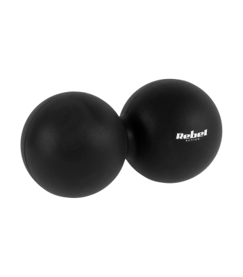 Dvigubas masažinis kamuoliukas Duoball, juodos spalvos, silikoninis, Rebel Active, 6,2 cm, 12,5 cm