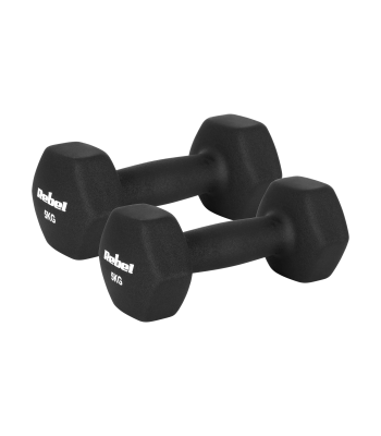 Ketaus neopreniniai hanteliai, REBEL ACTIVE, HEX, 2 x 5 kg