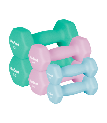 Ketaus neopreninių HEX hantelių rinkinys REBEL ACTIVE, 12 kg (2x1 kg + 2x2 kg + 2x3 kg)