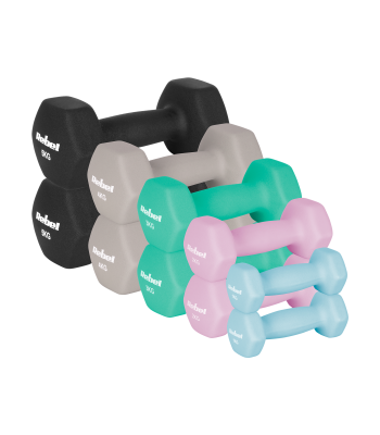 Ketaus neopreninių hantelių rinkinys REBEL ACTIVE HEX – 30 kg (2x1kg+2x2kg+2x3kg+2x4kg+2x5kg)