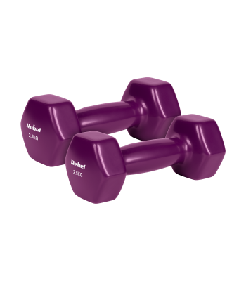 Ketaus hantelių rinkinys su vinilo danga, HEX, REBEL ACTIVE, 2 x 2,5 kg