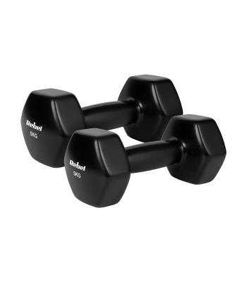 Hanteliai iš ketaus su viniline danga HEX REBEL ACTIVE, 2 x 5 kg
