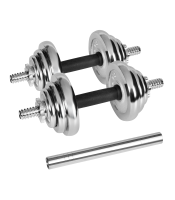 Reguliuojamų chromuotų ketinių hantelių rinkinys su grifu ir lagaminu, Rebel Active, 20 kg