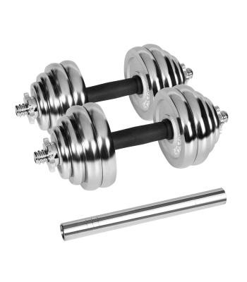 Reguliuojami chromuoti ketaus hanteliai lagamine su jungtimi, REBEL ACTIVE, 30 kg