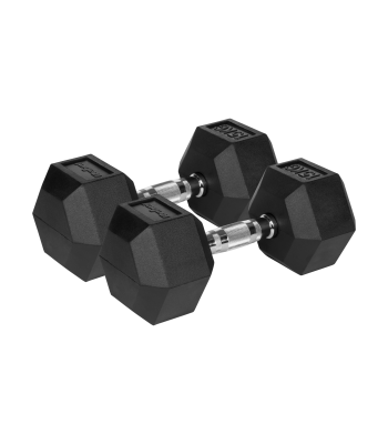 Ketaus hanteliai su gumine HEX danga Rebel Active, 2x15 kg