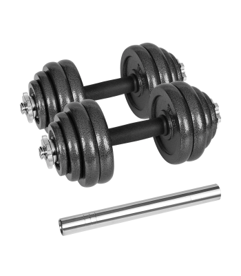Reguliuojamų ketaus hantelių rinkinys lagamine su jungtimi REBEL ACTIVE, 30 kg