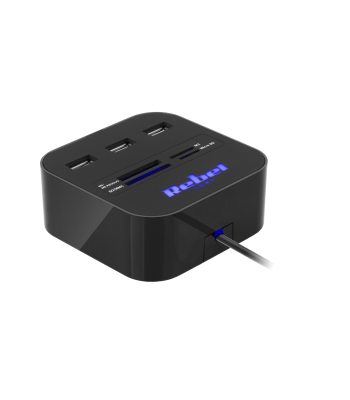 USB šakotuvas su atminties kortelių skaitytuvu, USB 2.0, 3 prievadai