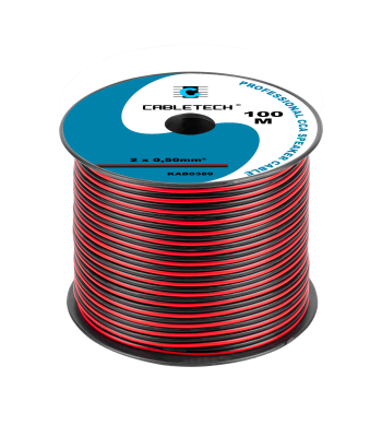 Garsiakalbio kabelis, CCA, juodos ir raudonos spalvos, KAB0389, 2 x 0.50 mm, 100 m