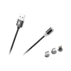 Magnetinis USB kabelis 3 viename microUSB, USB Type-C, Lightning, juodas, Rebel Comp, 100 cm