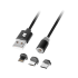 Magnetinis USB kabelis 3 viename microUSB, USB Type-C, Lightning, juodas, Rebel Comp, 100 cm