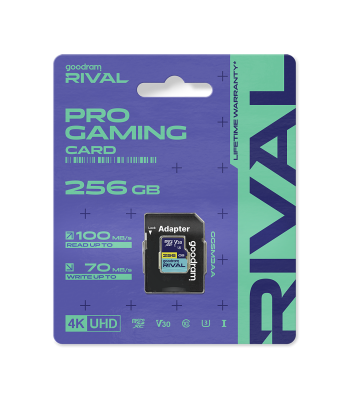microSD atminties kortelė su adapteriu, V30 UHS-III, 256 GB, Goodram Rival