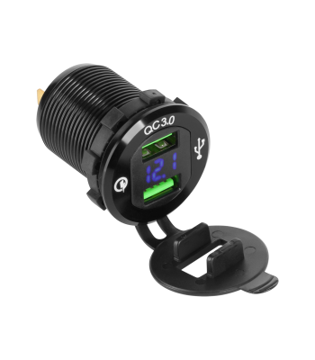 Automobilinis įkroviklis su Quick Charge funkcija ir įtampos matuokliu, 2xUSB