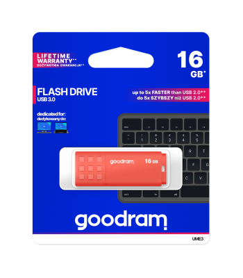 USB atmintinė GOODRAM, oranžinė, 16GB, UME3