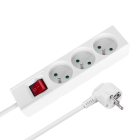 Ilgintuvas su 3 prancūziško tipo lizdais ir jungikliu Rebel, baltas, 2 m (3x1,5 mm²)