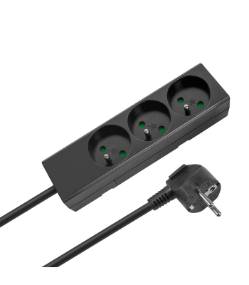 Elektros ilgintuvas su 3 prancūziško tipo lizdais be jungiklio Rebel, juodas, 3 m, 3x1,5 mm²