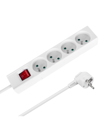 Prancūziško tipo ilgintuvas su jungikliu, 4 lizdai, baltas, Rebel, 1,5 m, 3x1,0 mm²