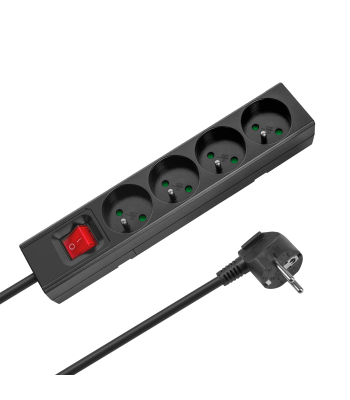 Tinklo ilgintuvas su jungikliu, 4 prancūziško tipo lizdai, juodas Rebel 1,5 m (3x1,0 mm)