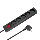 Maitinimo ilgintuvas su 5 prancūziško tipo lizdais ir jungikliu Rebel, juodas, 1,5 m (3x1,0 mm)