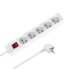 Ilgintuvas su 5 prancūziško tipo lizdais, įžeminimu ir jungikliu Rebel, baltas, 5 m, 3x1,5 mm²