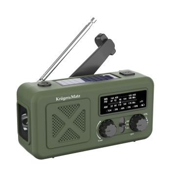 Saulės energija įkraunamas nešiojamasis avarinis SOS radijas su powerbank funkcija ir dinaminiu įkrovimu, Kruger&Matz, 2000 mAh