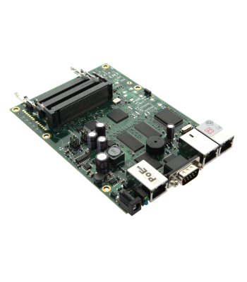 Maršrutizatoriaus plokštė, 300 MHz CPU, 64 MB RAM, 3 LAN prievadai, 3 miniPCI lizdai, RouterOS L4, RB433