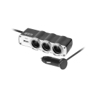 Automobilinis cigarečių degiklio lizdo skirstytuvas su USB ir laidu, x3