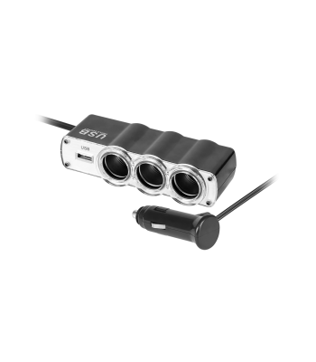 Automobilinis cigarečių degiklio lizdo skirstytuvas su USB ir laidu, x3