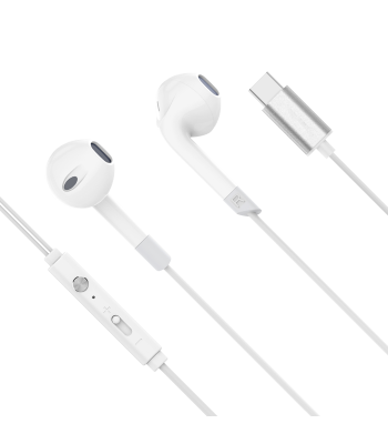 Į ausis įdedamos ausinės su mikrofonu, USB-C, baltos, Kruger&Matz C2