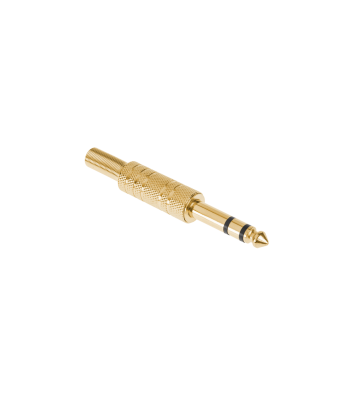 Stereo jack kištukas, metalinis, paauksuotas, su įtempimo apsauga, auksinės spalvos, 6.3mm