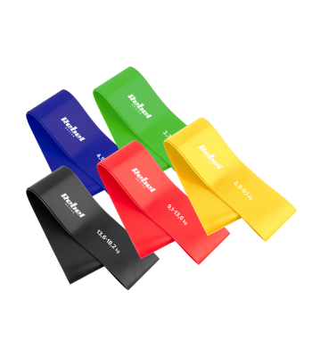 Lateksinių treniruočių gumų rinkinys, spalvotas, REBEL ACTIVE Mini Band L, 2.3–18.2 kg, 5 vnt.