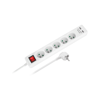 Rebel tinklo ilgintuvas su jungikliu, 5 lizdai ir 2 USB lizdai, 1,5 m