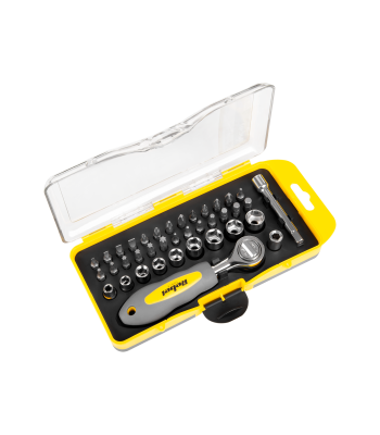 Bitų ir galvučių rinkinys su terkšle Rebel Tools, 38 vnt., RB-1104