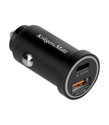 Automobilinis USB įkroviklis „Kruger&Matz“ su USB-A ir USB-C jungtimis, 38 W, KM0873