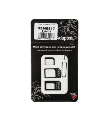 Nano SIM kortelių adapterių rinkinys, 3 viename, juodas