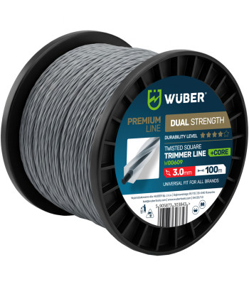 Sustiprintas susukto kvadratinio profilio trimerio valas WUBER +CORE, 3.0 mm, 100 m