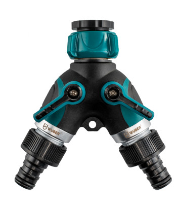 Metalinis dviejų krypčių sodo vandens čiaupo skirstytuvas su adapteriu WUBER W00710, G 3/4" (26,5 mm), G 1/2" (21 mm)