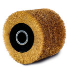 Cilindrinis tiesios plieninės vielos šepetys satinavimo mašinai WUBER W00771, skersmuo 120 mm, plotis 100 mm, tvirtinimo anga 19 mm, vielos skersmuo 0,3 mm